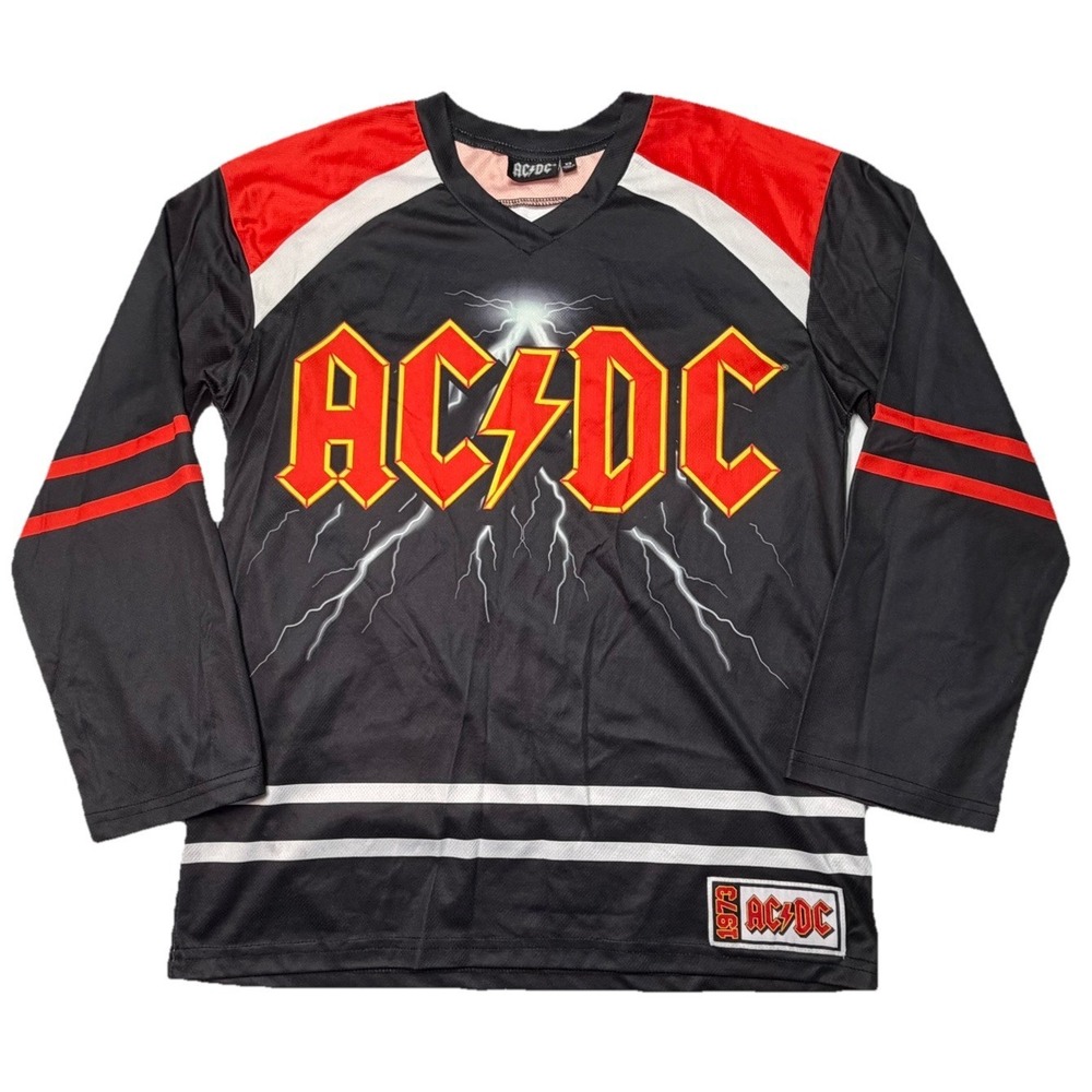 AC/DC Hockey‎ Jersey XS Black Red Lightning Graphic Long Sleeve Band Shirt